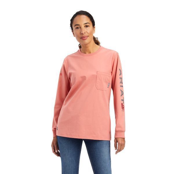 WOMEN'S ARIAT FR STRETCH LOGO L/S T-SHIRT IN FADED ROSE