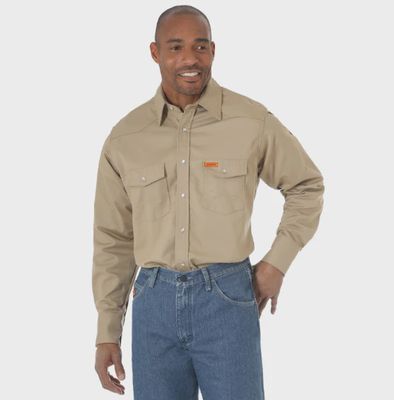 WRANGLER® FR LONG SLEEVE WESTERN SNAP SOLID TWILL WORK SHIRT FR12140