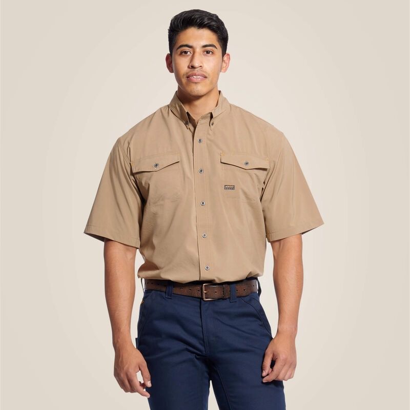 ARIAT MEN'S REBAR MADE TOUGH VENTTEK DURASTRETCH WORK SHIRT-10025384, Color: KHAKI, Size: SM