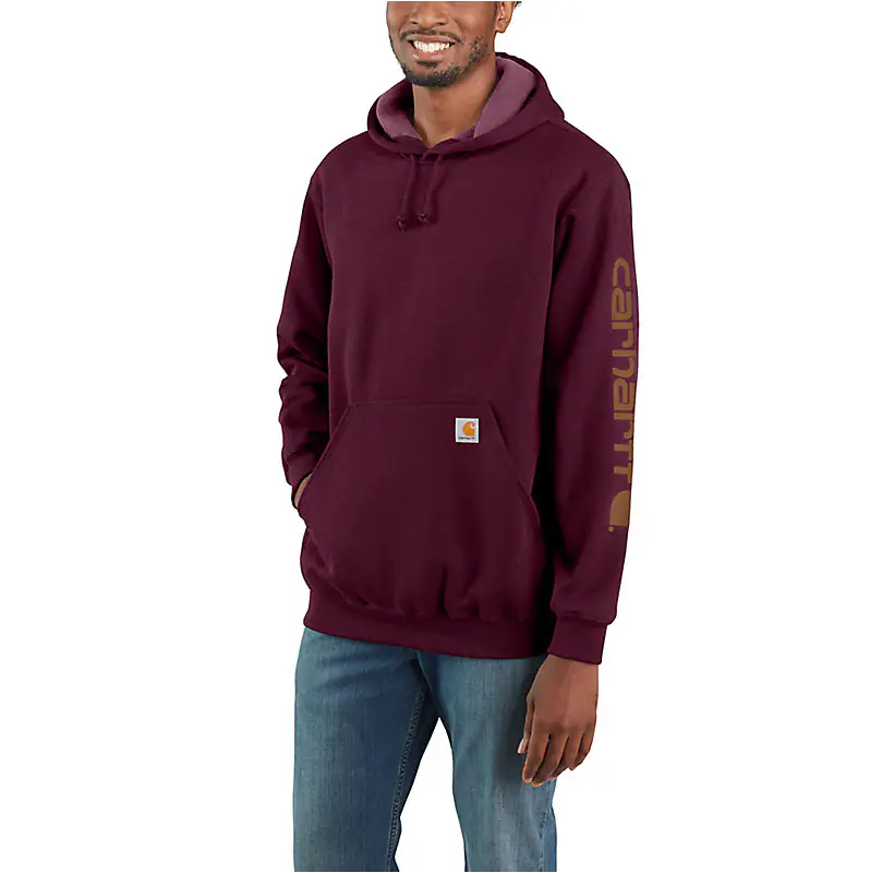 CARHARTT MEN'S LOOSE FIT MIDWEIGHT LOGO SLEEVE GRAPHIC SWEATSHIRT-K288, Color: PRT-PORT, Size: SM