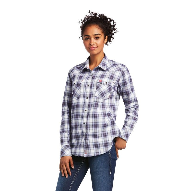 ARIAT WOMENS FR LONGSLEEVE SNAP WORK SHIRT-10039636, Color: PURPLE, Size: SM