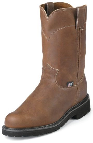 JUSTIN MEN'S 10" DOUBLE COMFORT ROUND STEEL TOE WORK BOOT-4795, Color: DARK BROWN, Size: 13 D