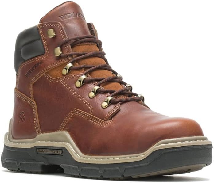 WOLVERINE MEN'S RAIDER DURASHOCKS 6-INCH BOOT SOFT TOE LACE UP, Color: BROWN, Size: 13M