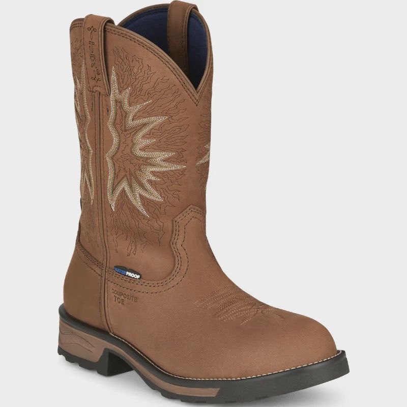 TONY LAMA MEN'S BOOM SADDLE BROWN COWHIDE COMPOSITE TOE WORK BOOTS TW3413, Color: BROWN, Size: 9EE