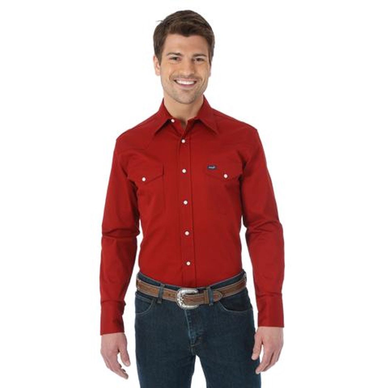 WRANGLER ADVANCED COMFORT MEN'S LONG SLEEVE WORK SHIRT, Color: RED, Size: 2XL