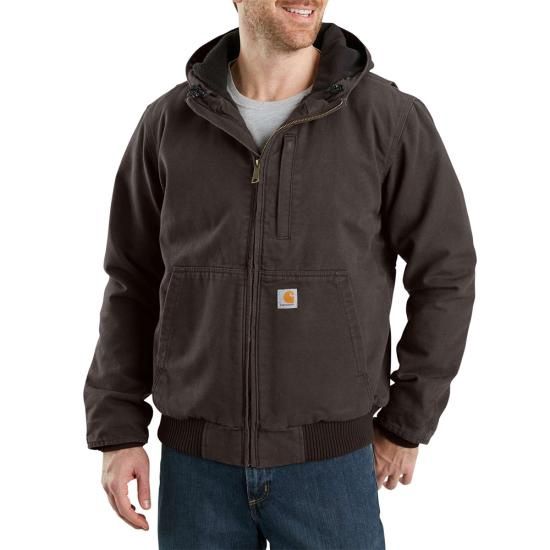 CARHARTT FULL SWING LOOSE FIT WASHED DUCK FLEECE-LINED ACTIVE JAC - 2 WARMER RATING, Color: DARK BROWN, Size: 2XL