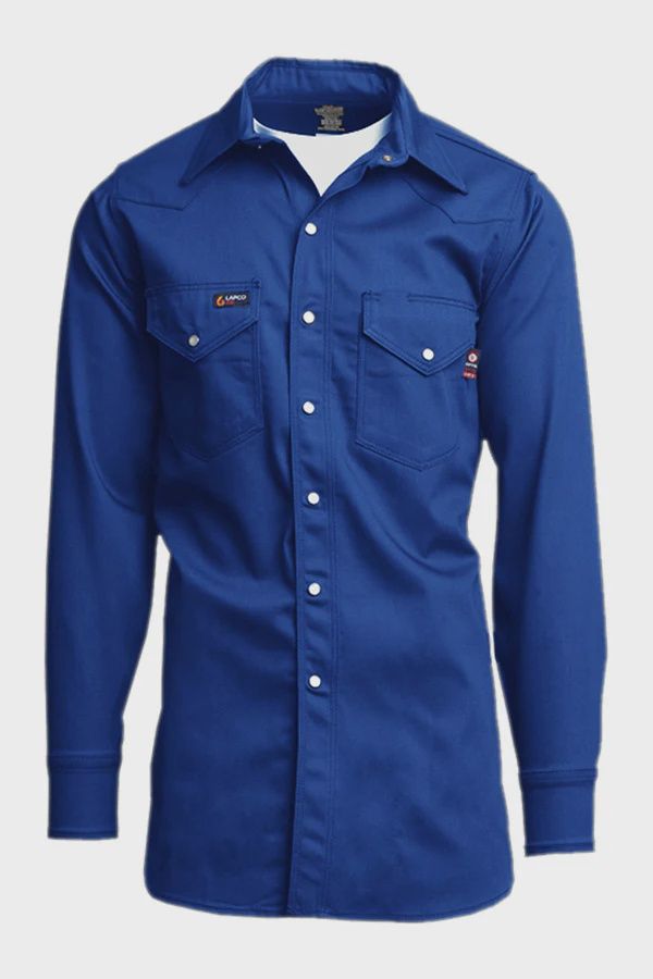 LAPCO FR UNIFORM SHIRT 7 OZ. 100% COTTON SNAPS, Color: ROYAL, Size: SM