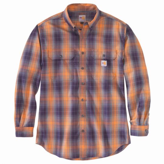 CARHARTT MEN'S  FR FORCE RUGGED FLEX LOOSE FIT MIDWEIGHT TWILL PLAID SHIRT-104507, Color: ORANGE, Size: LT
