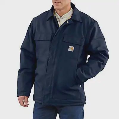 CARHARTT MEN'S FR RESISTANT LANYARD ACCESS JACKET QUILT LINED, Color: NAVY, Size: SM