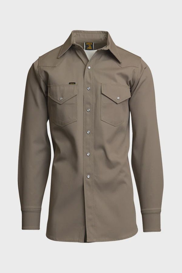 LAPCO MEN'S 100% COTTON 10 OZ HEAVY-DUTY WELDING SHIRT LS, Color: KHAKI, Size: 16 X 35