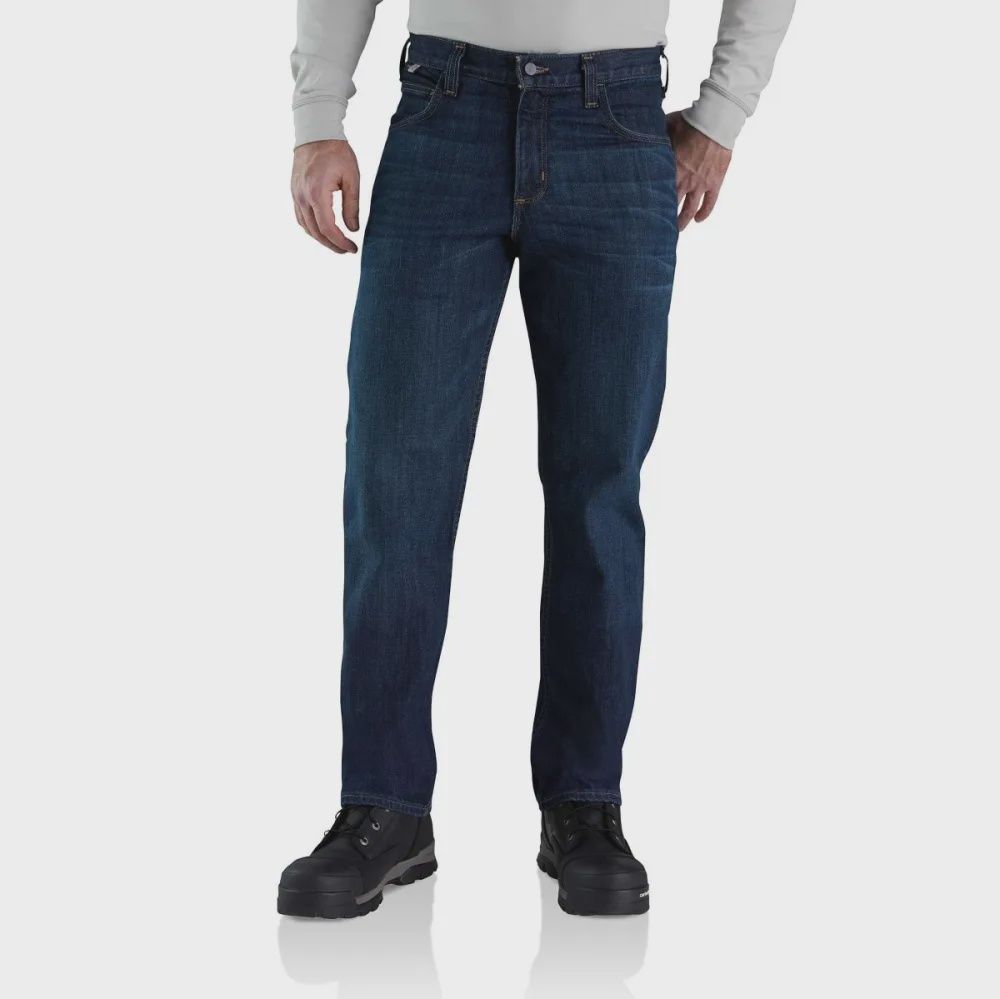 CARHARTT MEN'S FR STRAIGHT LEG RUGGED FLEX JEAN-105069, Color: DENIM, Size: 34 x 32