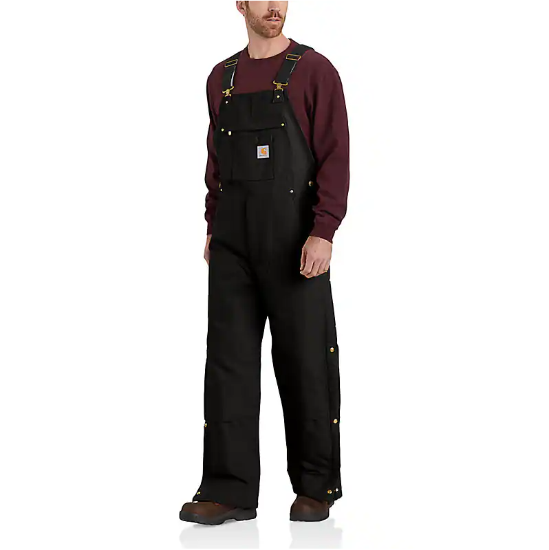 CARHARTT MENS WASHED DUCK INSULATED BIB OVERALL LOOSE FIT | CARHARTT 104031, Color: BLK-BLACK, Size: SM