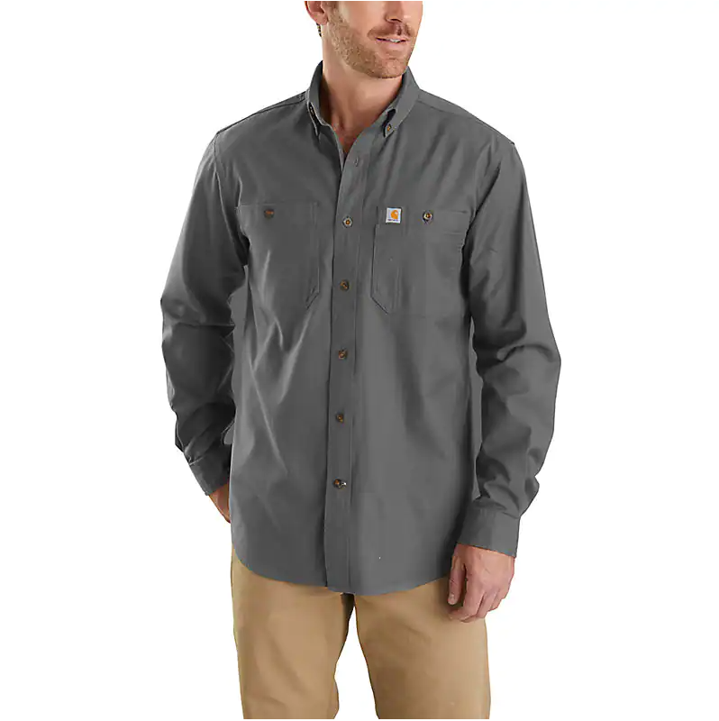 CARHARTT MENS RUGGED FLEX RELAXED FIT MIDWEIGHT CANVAS LONG-SLEEVE SHIRT-103554, Color: 039-GRAVEL, Size: MED