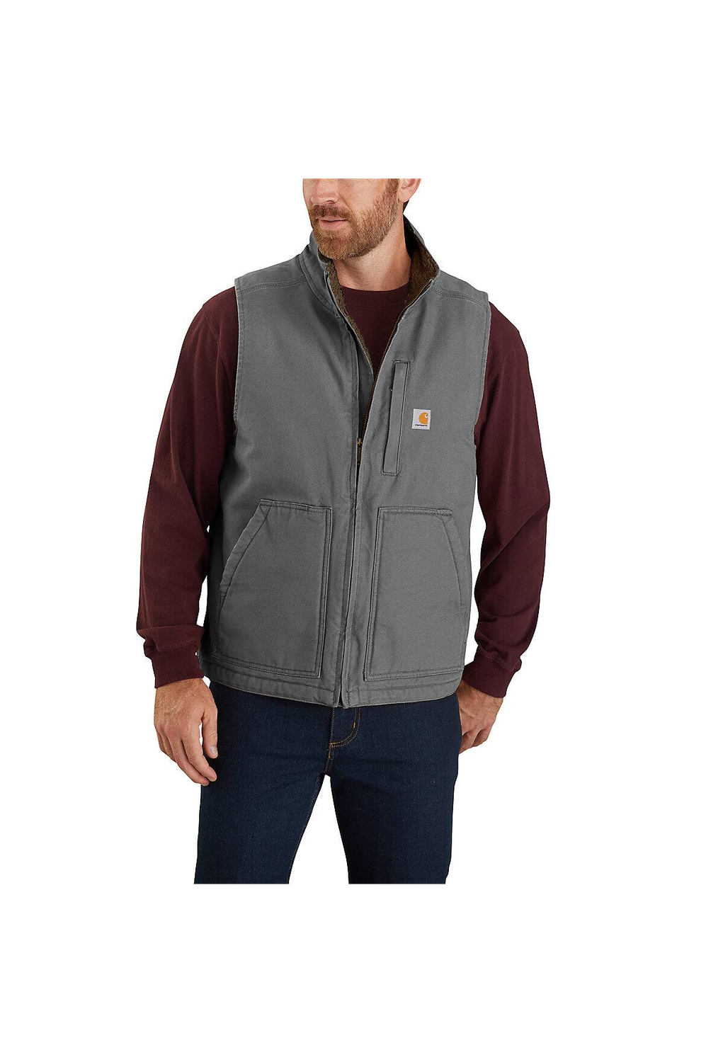 CARHARTT MEN'S RELAXED FIT DUCK SHERPA-LINED MOCK NECK VEST FR-104981, Color: GREY, Size: 3XL