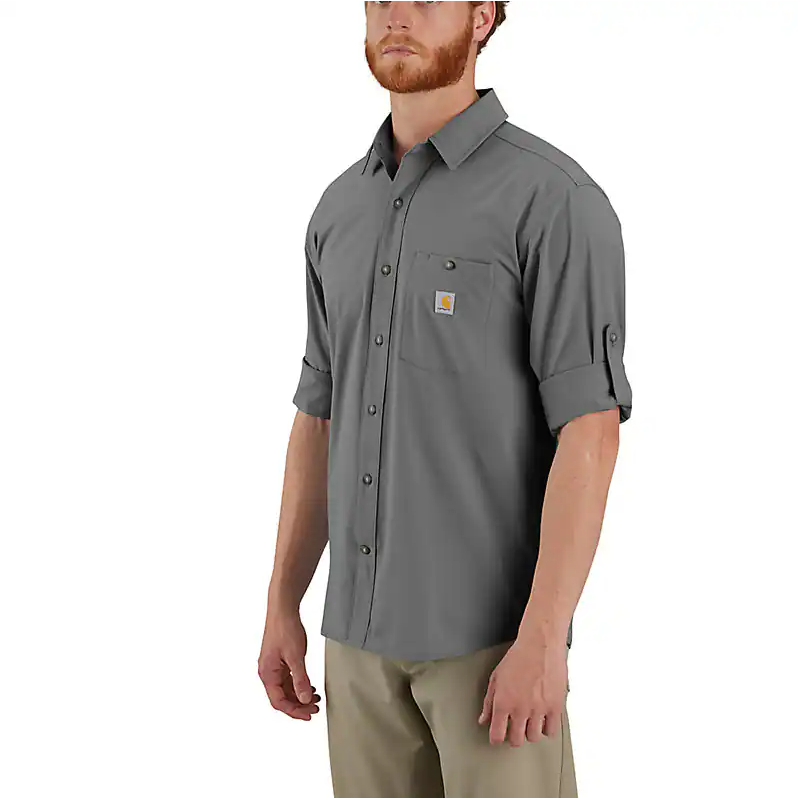 CARHARTT MEN'S FORCE SUN DEFENDER™ RELAXED FIT LIGHTWEIGHT LONG-SLEEVE SHIRT-106552, Color: GREY, Size: SM