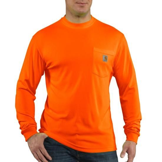 CARHARTT MEN'S FORCE COLOR ENHANCED LONG SLEEVE T-SHIRT-100494, Color: HI-VIS ORANGE, Size: SM