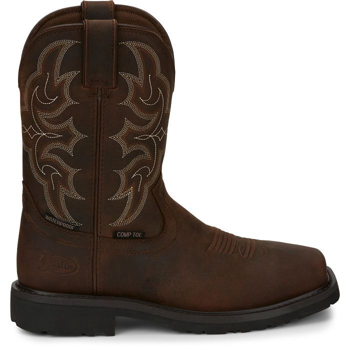 JUSTIN MEN'S RICOCHET 10" COMPOSITE TOE WATERPROOF WORK BOOT-SE3003, Color: DARK BROWN, Size: 8.5D