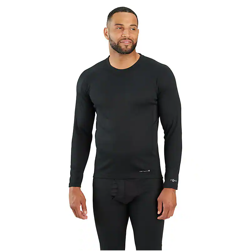 CARHARTT FORCE MIDWEIGHT BASE LAYER CREW NECK SHIRT, Color: BLACK, Size: SM