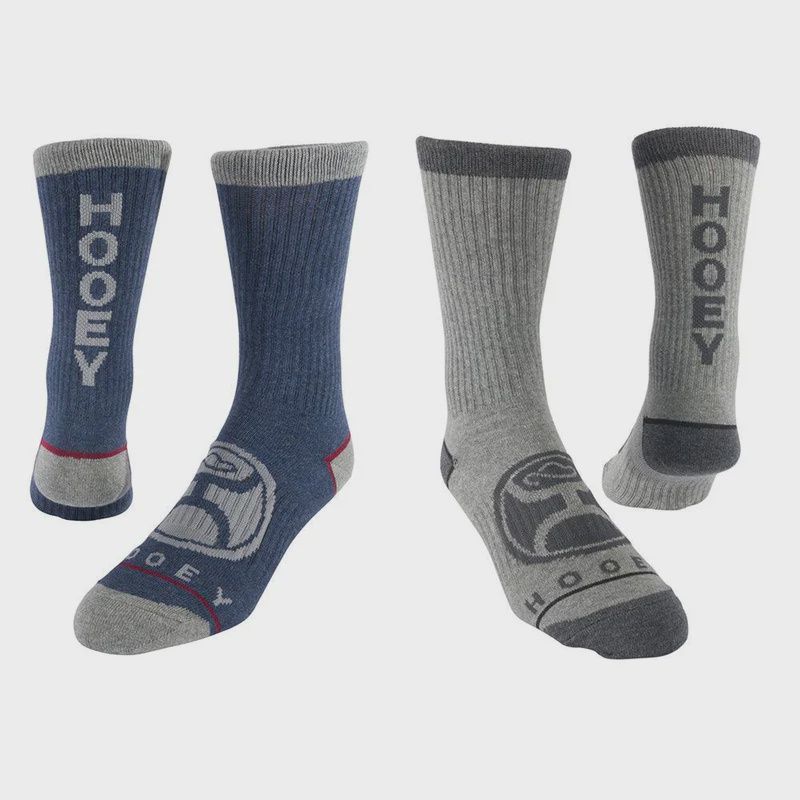 HOOEY MEN'S ATHLETIC CREW 2 PK SOCKS-A0005740, Color: NAVY/DARK GRAY, Size: LG