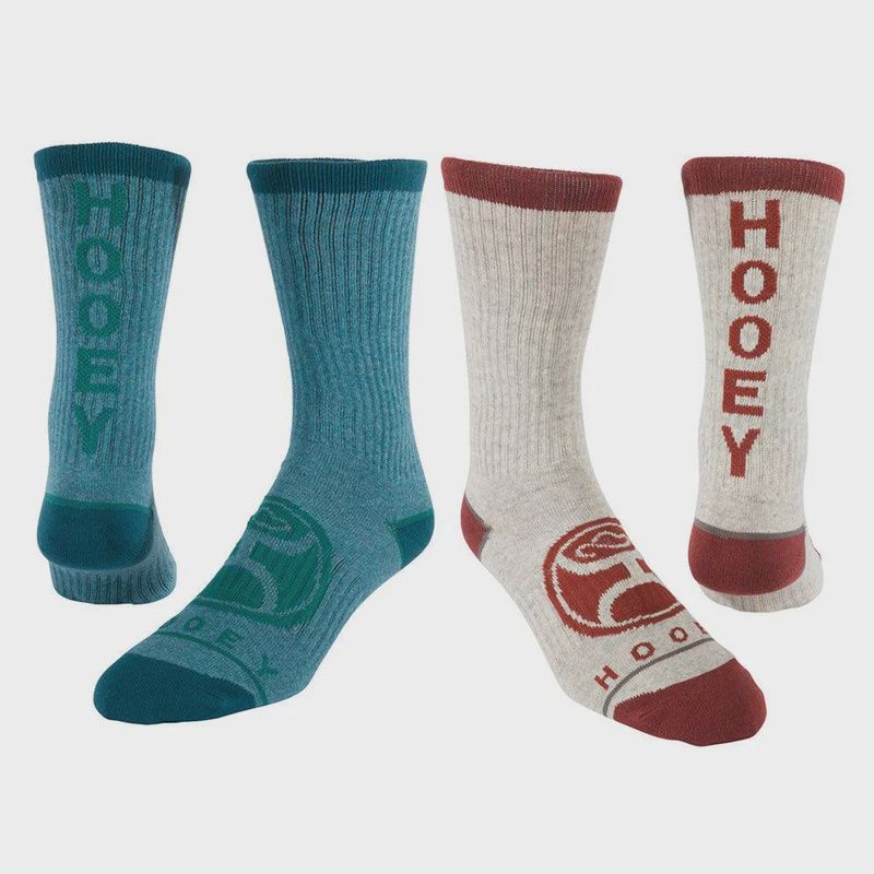 HOOEY MEN'S ATHLETIC BOOT SOCK 2 PK- A0005759, Color: TEAL/GRAY, Size: MED