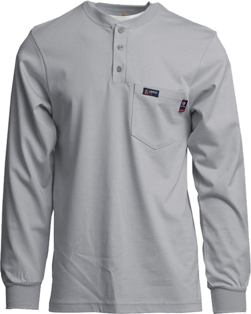 LAPCO MEN'S FR HENLEY TEE | 7OZ. 100% COTTON JERSEY KNIT | GRAY