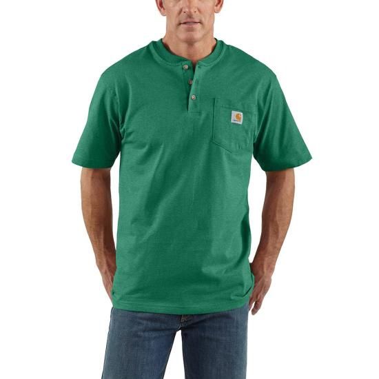 LOOSE FIT HEAVYWEIGHT SHORT-SLEEVE POCKET HENLEY T-SHIRT, Color: GREEN, Size: SM