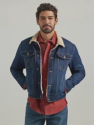 MEN'S WRANGLER SHERPA LINED DENIM JACKET, Size: L