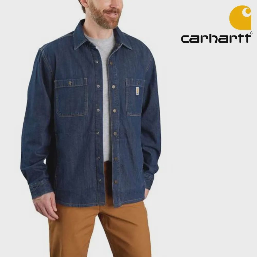 RELAXED FIT DENIM FLEECE LINED SNAP-FRONT SHIRT JACKET, Color: H84, Size: 4XL