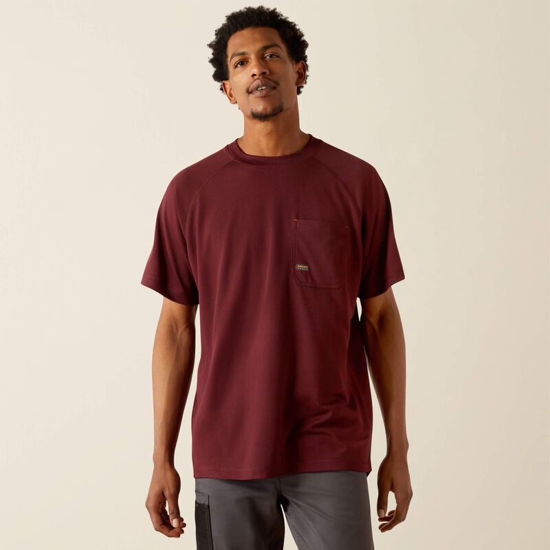ARIAT MEN'S REBAR HEAT FIGHTER T-SHIRT-10054425, Color: BURGUNDY, Size: SM