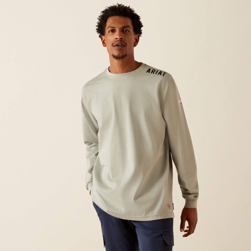 ARIAT MEN'S FR WORK HARD LIVE FREE L/S T-SHIRT-10055031, Color: GREY, Size: SM