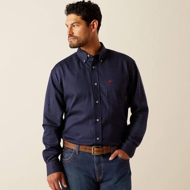 ARIAT MEN'S FR LEVER L/S BUTTON WORK SHIRT-10054610, Color: BLUE, Size: SM