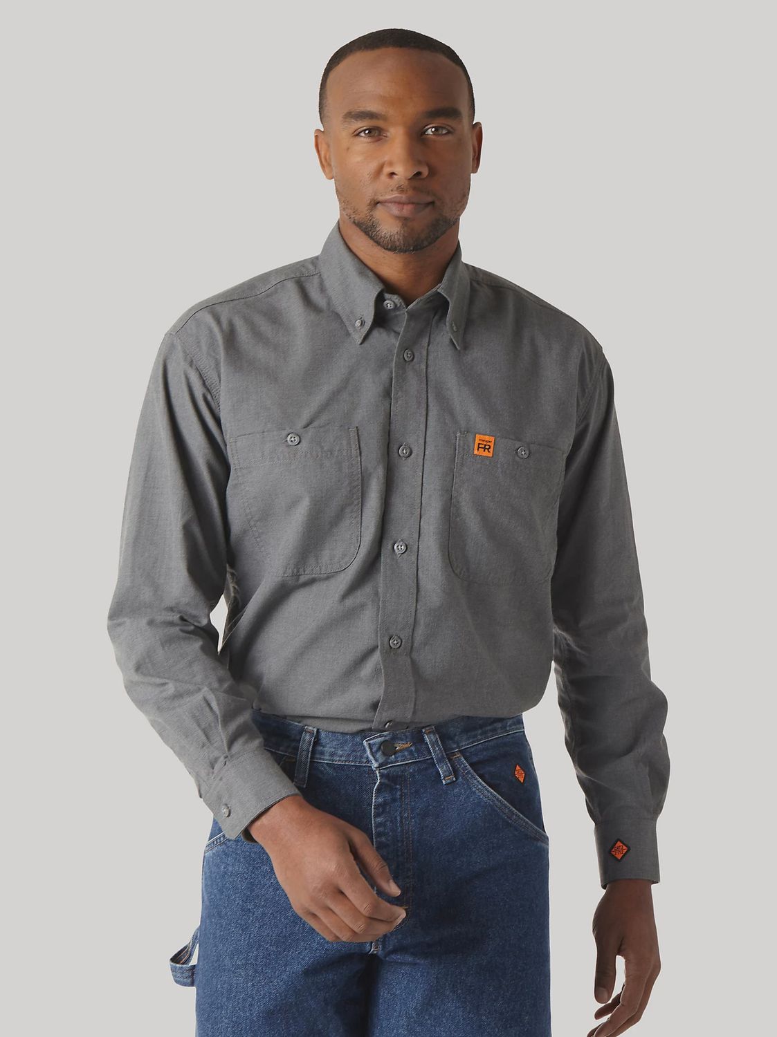 WRANGLER MEN'S FRRIGGS TWILL SOLID WORK SHIRT-FR3W01, Color: GREY, Size: 3XL