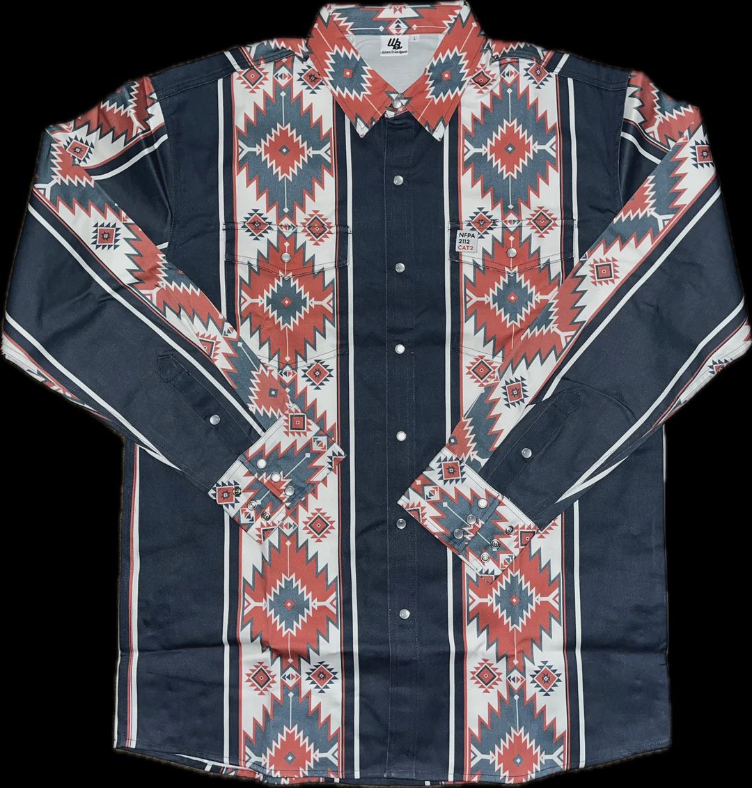 WOAH BROS MEN'S FR LONG SLEEVE PRINTED SNAP FRONT SHIRTS, Color: AZTEC, Size: MED