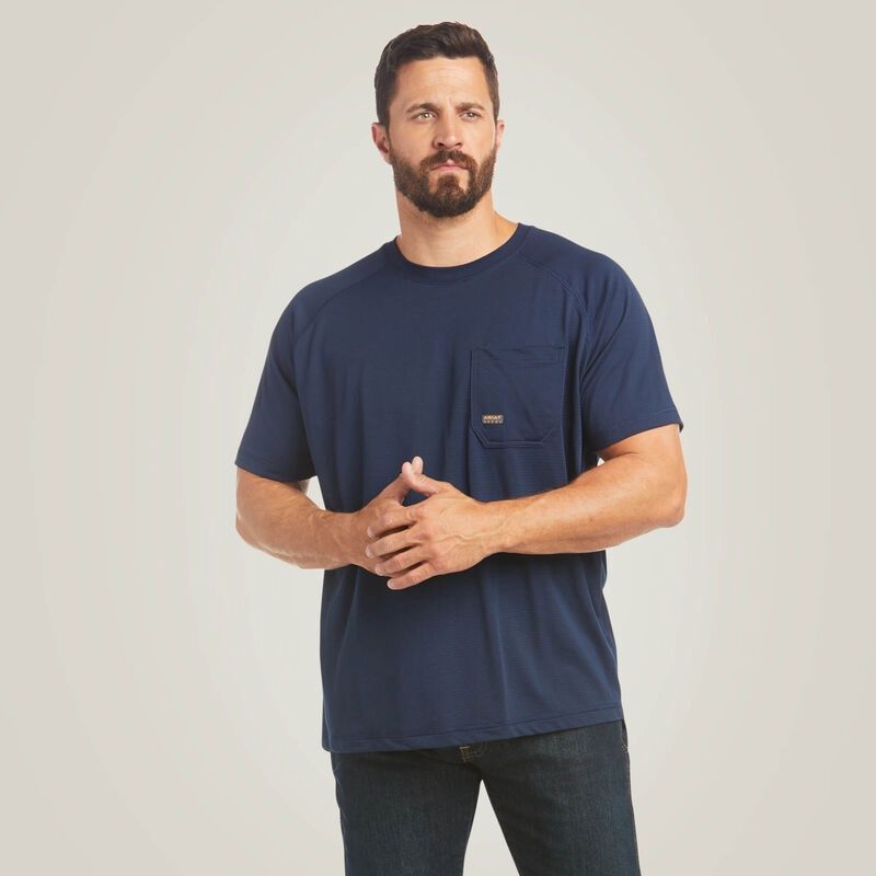 ARIAT MEN'S  REBAR HEAT FIGHTER SS T-SHIRT -10031038, Color: NAVY, Size: MED