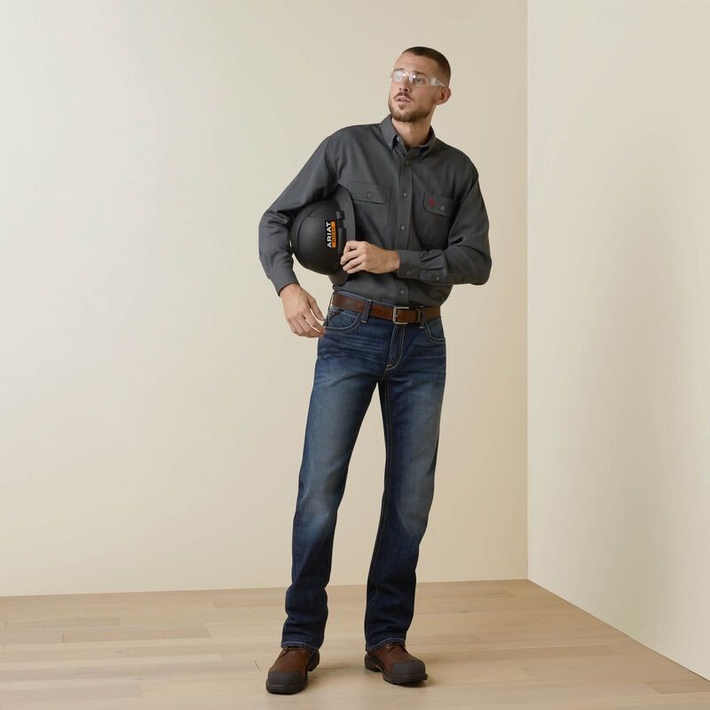 ARIAT MEN'S FR AIR INHERENT WORK SHIRT 5 OZ-10040901, Color: GREY, Size: SM