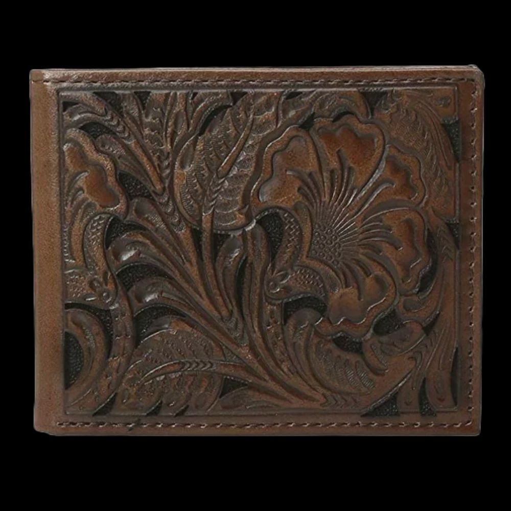 ARIAT MEN'S FLORAL EMBOSSED BI=FOLD WALLET-A3533002