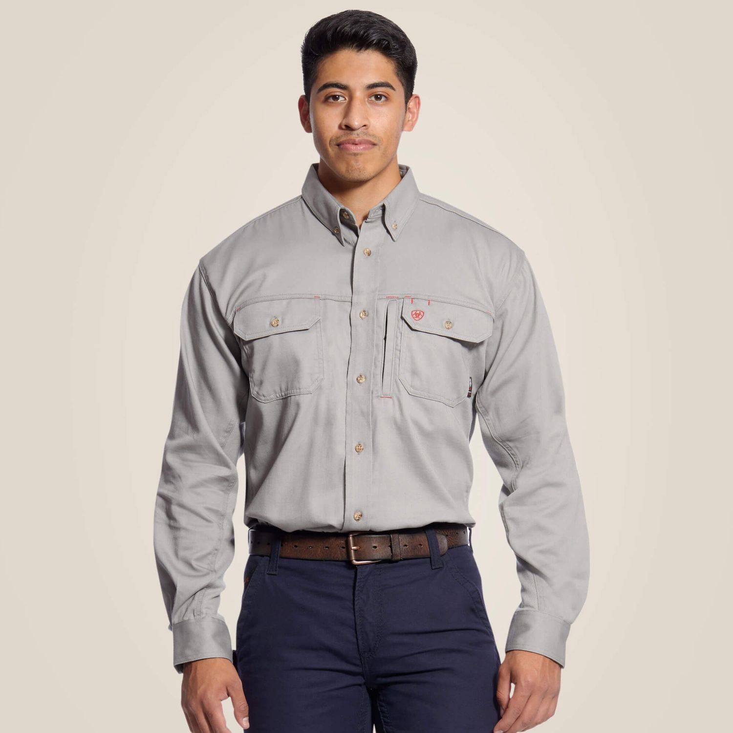 ARIAT MEN'S FR SOLID VENT WORK SHIRT-10019063, Color: SILVER, Size: MED