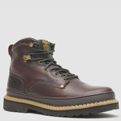 GEORGIA GIANT MEN'S 6" LACE UP SOFT TOE WORK BOOT-G6274, Color: BRN, Size: 9W