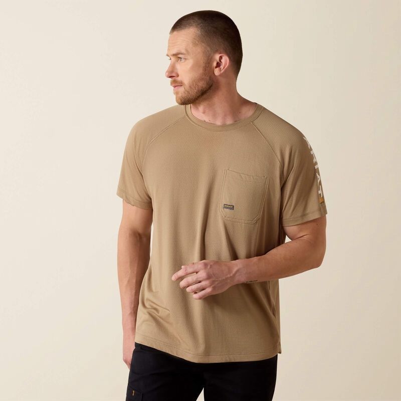 ARIAT MEN'S REBAR HEAT FIGHTER S/S T-SHIRT IN KHAKI-10031036, Color: KHAKI, Size: MED