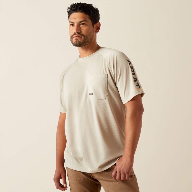 ARIAT MEN'S REBAR HEAT FIGHTER S/S T-SHIRT-10055091, Color: ISLAND FOSSIL, Size: MED