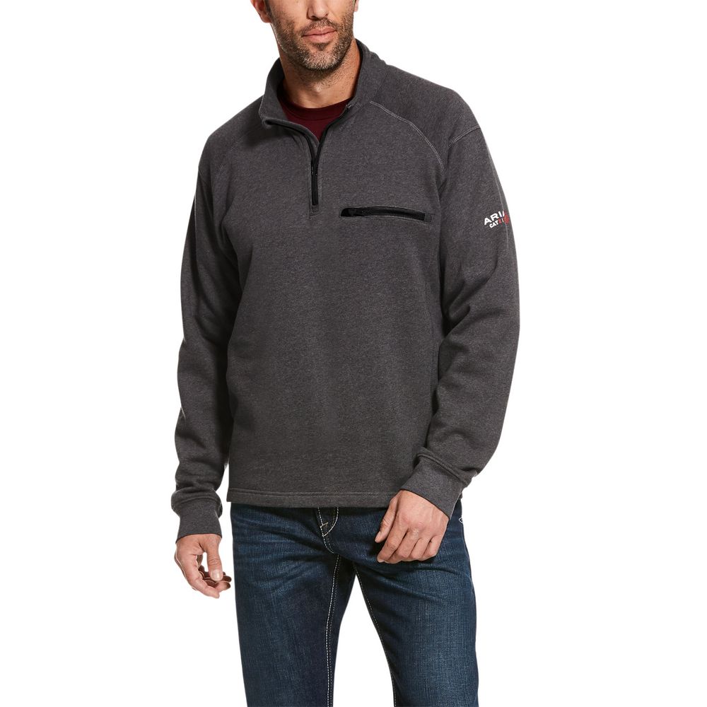 ARIAT MEN'S FR REV 1/4 ZIP TOP GREY PULLOVER  SWEATSHIRT- 10027924, Color: GREY, Size: SM