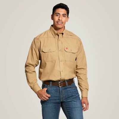 ARIAT FR FEATHERLIGHT L/S WORK SHIRT-10031015, Color: KHAKI, Size: 4XL