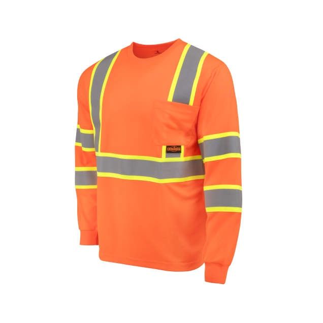 RADIANS MENS TWO TONE MESH HI-VIS  L/S TSHIRT-ST41-3POS, Color: ORANGE, Size: SM