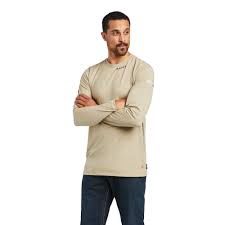 ARIAT FR BASELAYER L/S T-SHIRT IN KHAKI-10039464, Color: KHAKI, Size: MED