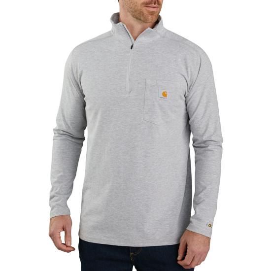 CARHARTT MEN'S FORCE® RELAXED FIT MIDWEIGHT LONG-SLEEVE QUARTER-ZIP MOCK-NECK T-SHIRT-104255, Color: GREY, Size: SM