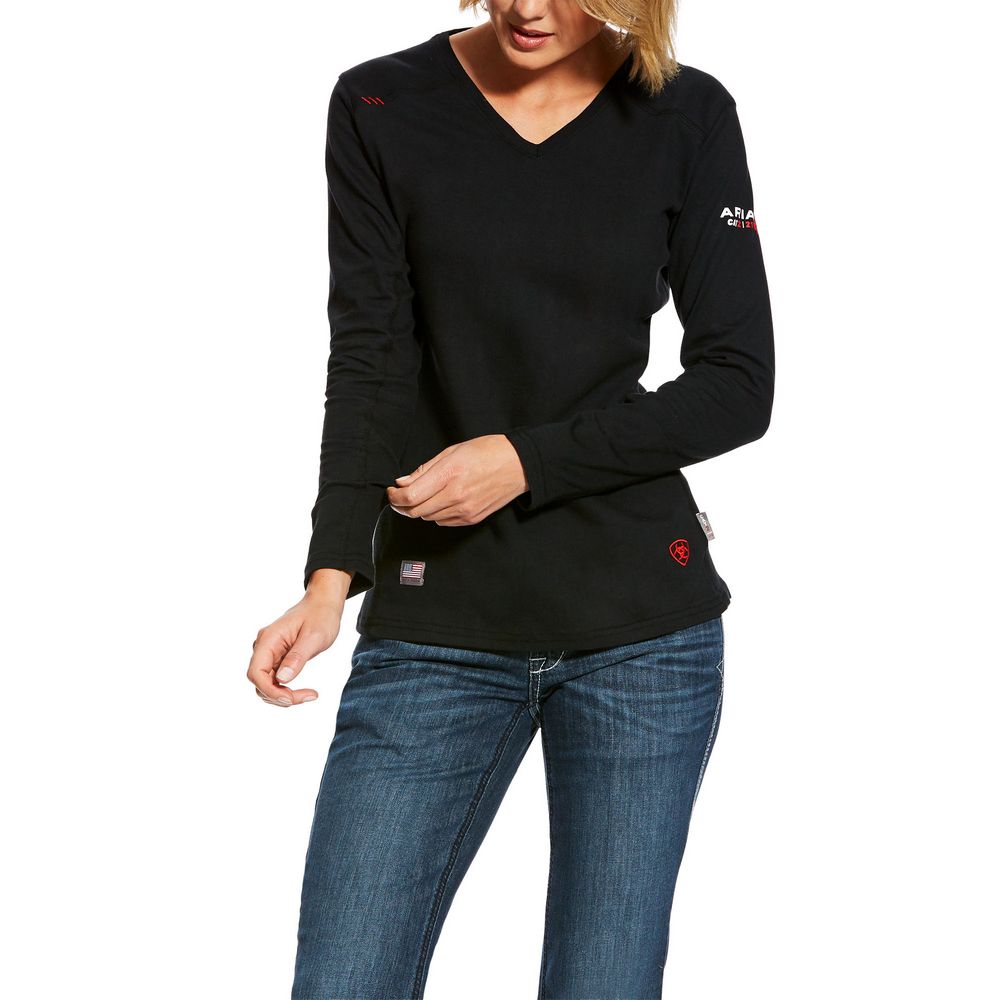 ARIAT WOMEN'S FR CREW TOP-10025382, Color: BLACK, Size: SM