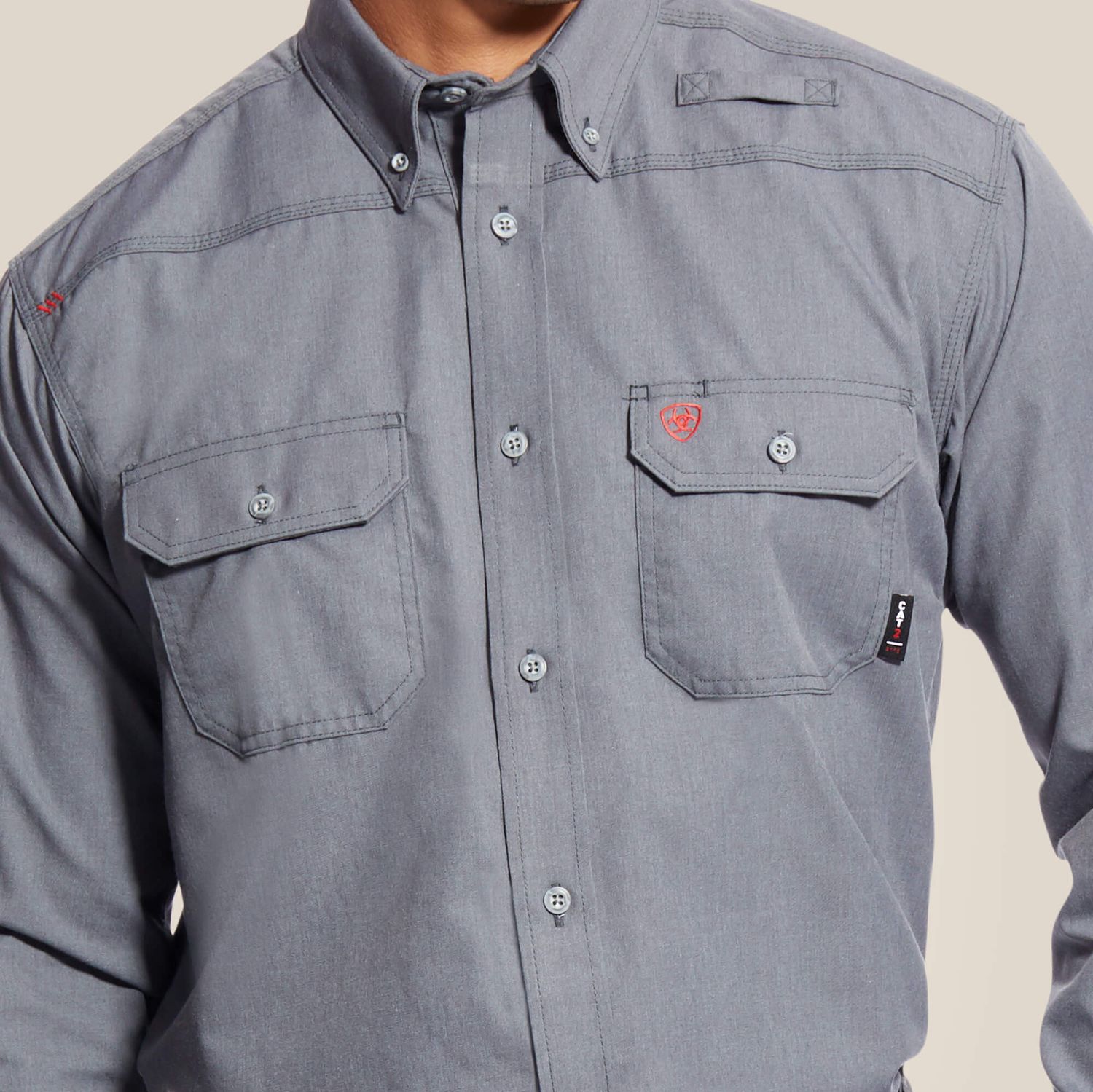 ARIAT MEN'S  FEATHERLIGHT LONG SLEEVE FR WORK SHIRT  10025429, Color: GUNMETAL, Size: 2XL-T