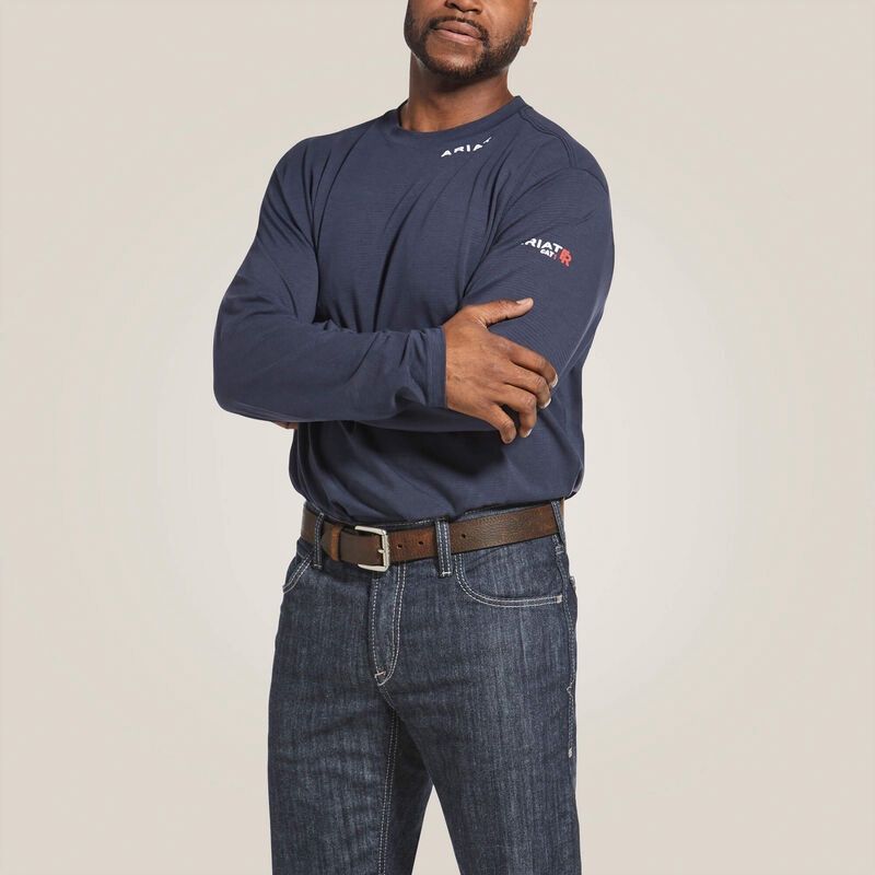 ARIAT MEN'S FR BASELAYER L/S T-SHIRT -10033210, Color: NAVY, Size: LG-T