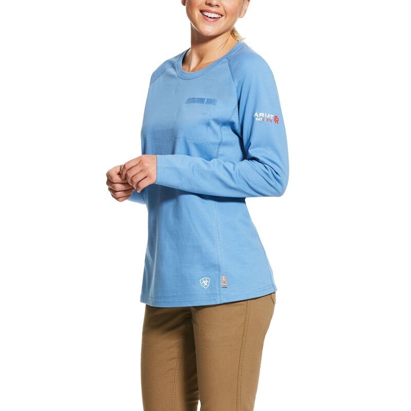 ARIAT WOMEN'S FR AIR CREW SHIRT 10031021, Color: LIGHT BLUE, Size: XS