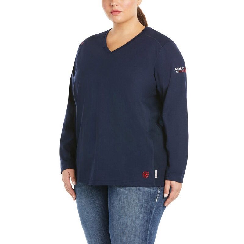 ARIAT WOMEN'S FR  AC CREW TOP IN NAVY-10022698, Color: NAVY, Size: XS